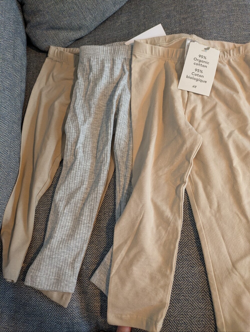 Lot Of 3 H&M Beige & Light Gray Cotton Leggings Set Toddler 2T Boy Or Girl